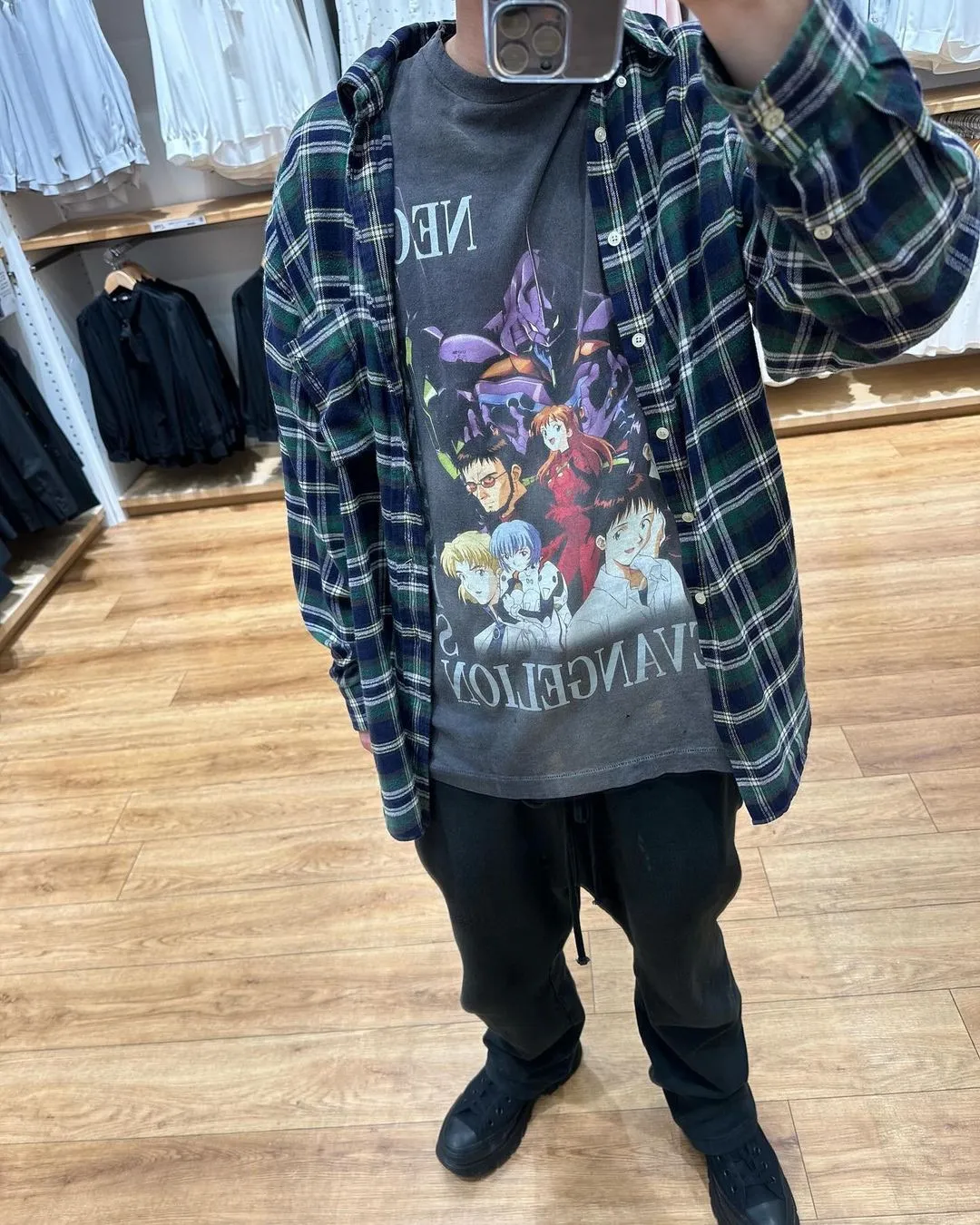 SAINT Mxxxxxx × EVANGELION NEON GNSIS TEE/BLK co-branded Neon Genesis Evangelion distressed short-sleeves, washed black S-XL, vintage NEW VINTAGE, top printing technology, garment dyeing, re-washed, distressed, correct co-branded main mark/washing mark